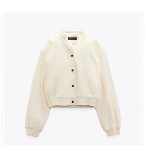 Zara Cropped Bomber Jacket Oyster White 3165/544